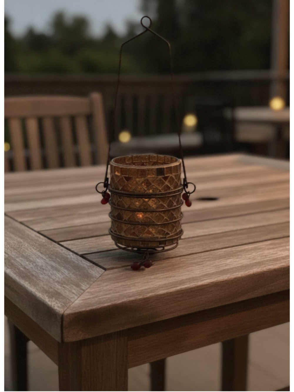 Large Mosaic Glass Hanging Lantern Amber Gold Bohemian Rustic Metal Candle Lamp